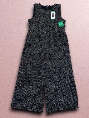 NWT Andrew Marc Black & White Polka Dot Sleeveless Smocked Wide-Leg Jumpsuit XL